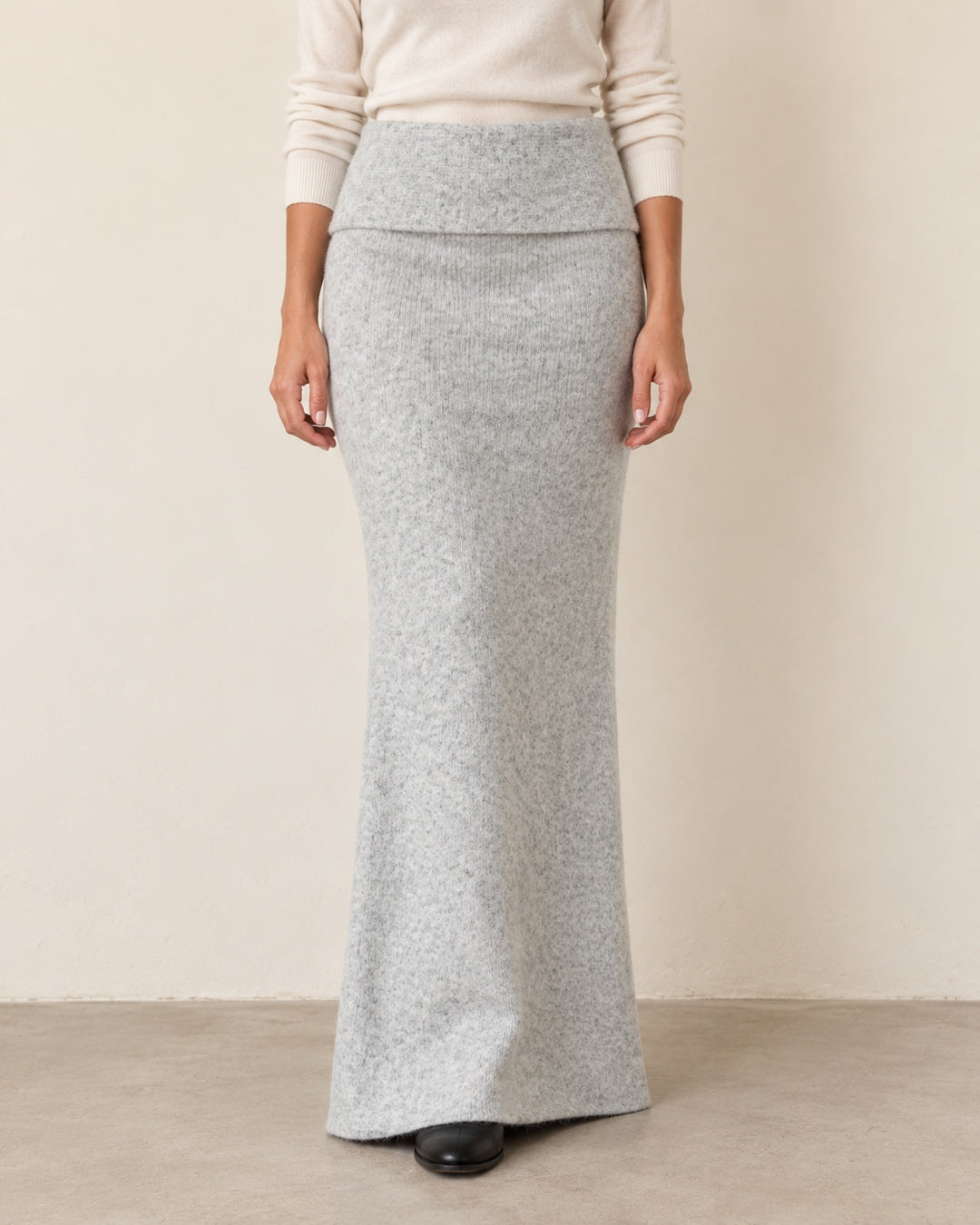 Falda Larga de Punto Andie – Gris Claro Jaspeado · 1