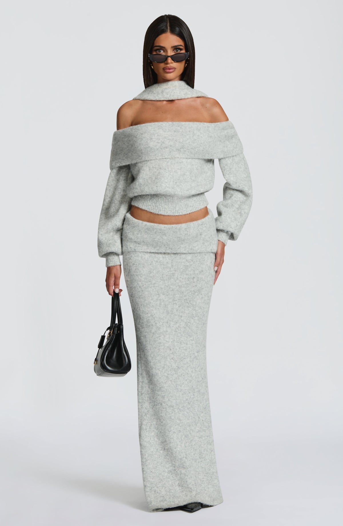 Jersey de Punto Hombros Descubiertos Andie – Gris Claro Jaspeado