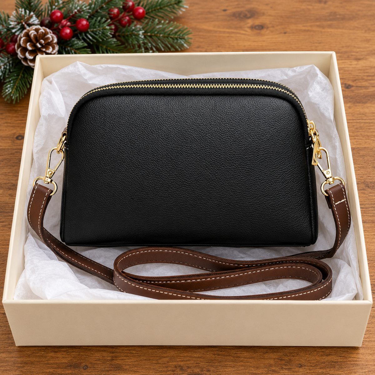 Bolso con Solapa Efecto Piel – Negro — vista 04
