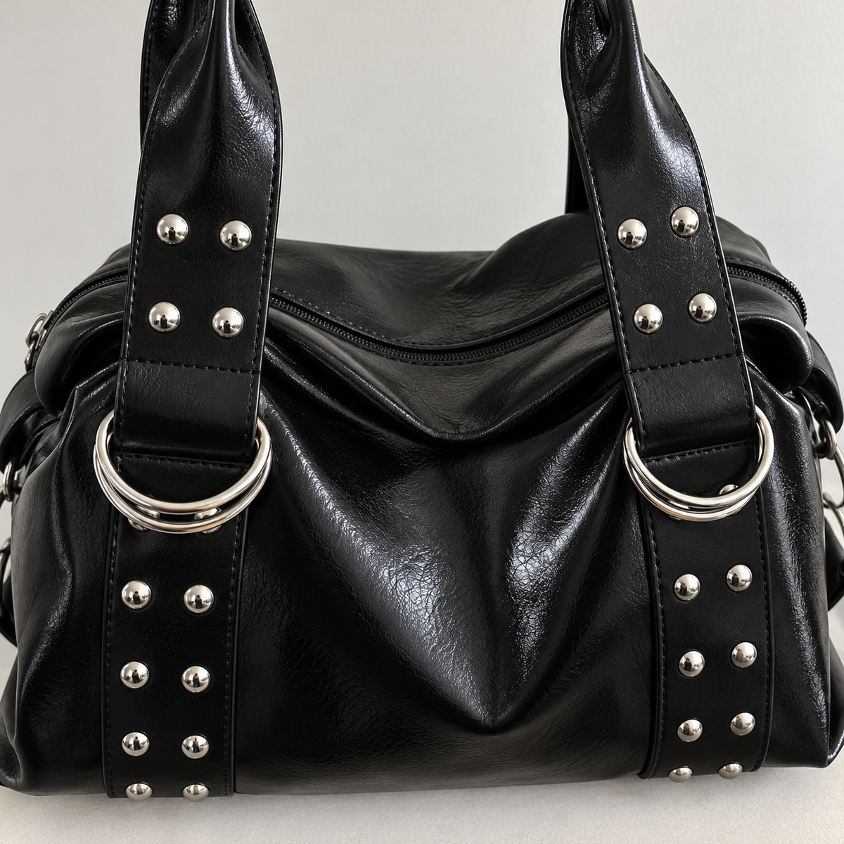 Bolso de Hombro Grande Efecto Piel – Negro — vista 03