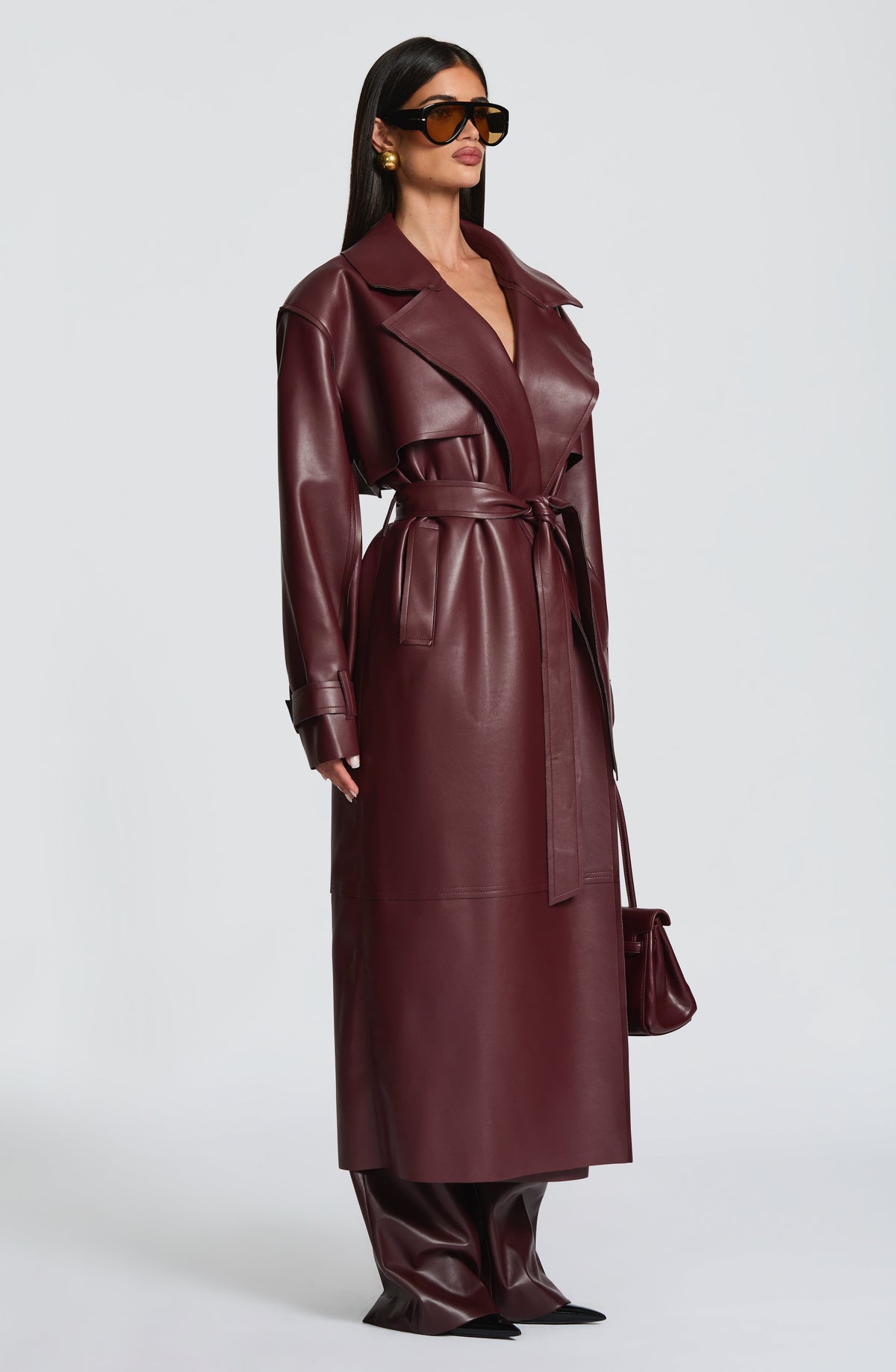 Gabardina Larga Efecto Piel Bridget – Ciruela