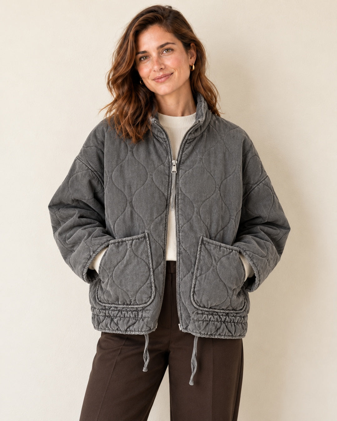 Chaqueta Acolchada Oversize – Gris · 1
