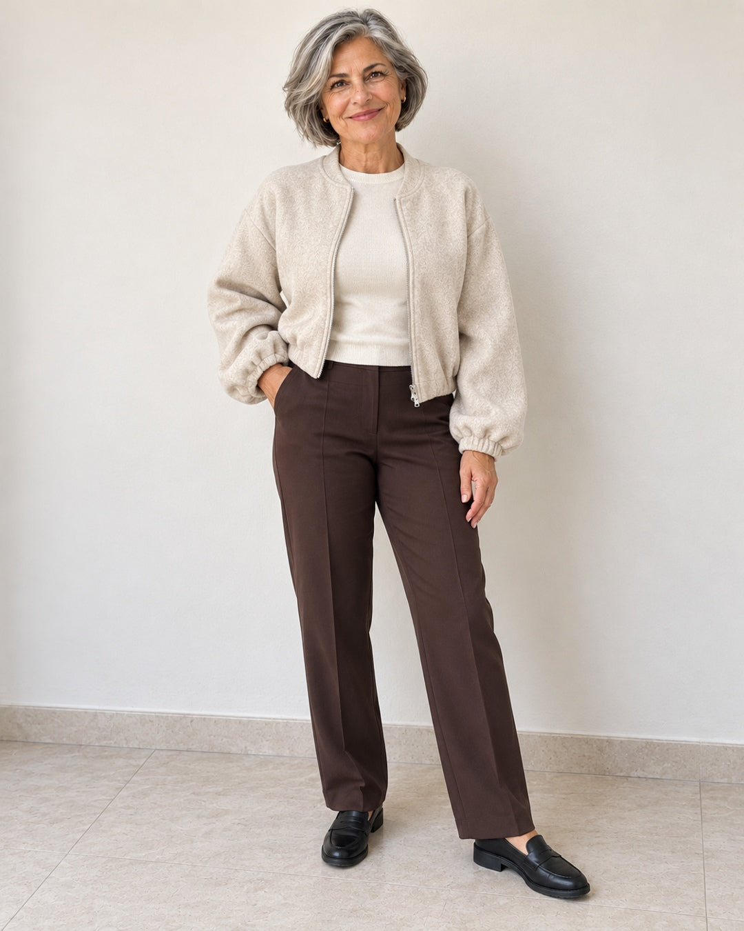 Chaqueta Bomber de Borreguito – Crema · 2