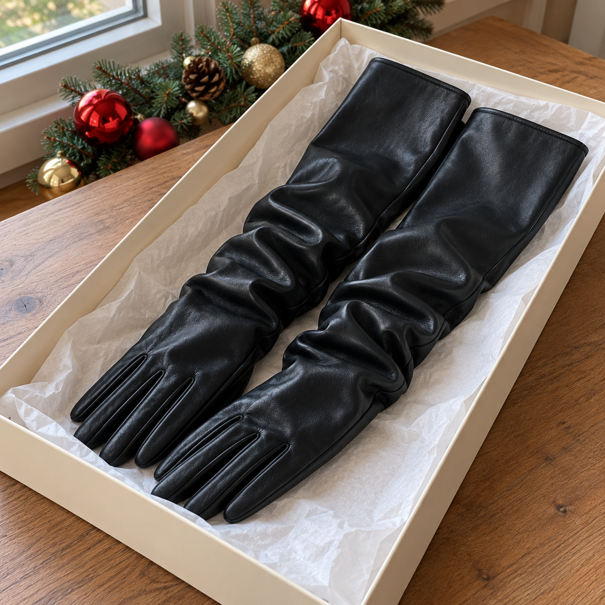 Guantes Largos Efecto Piel Frankie – Negro — vista 04