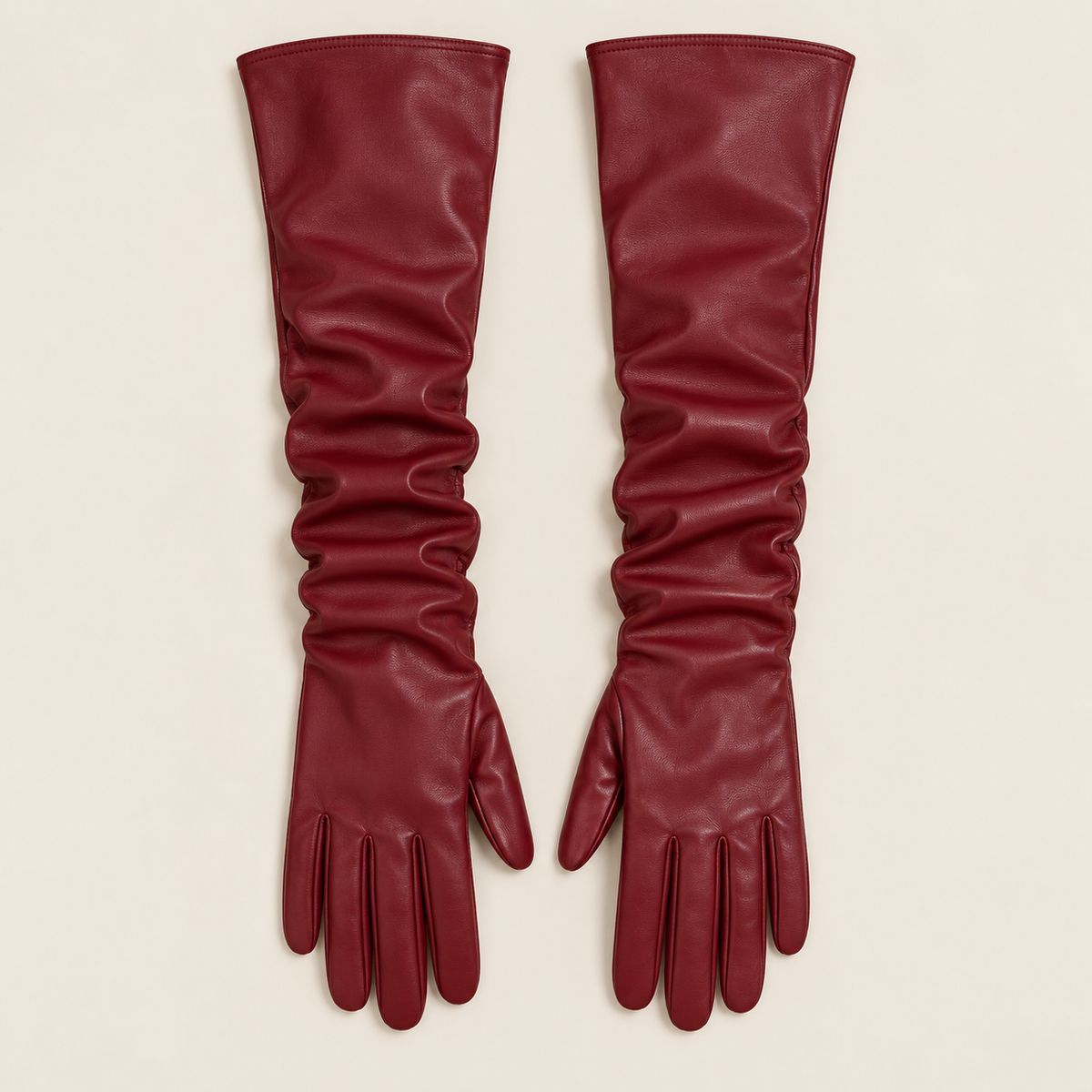 Guantes Largos Efecto Piel Frankie – Burdeos — vista 01