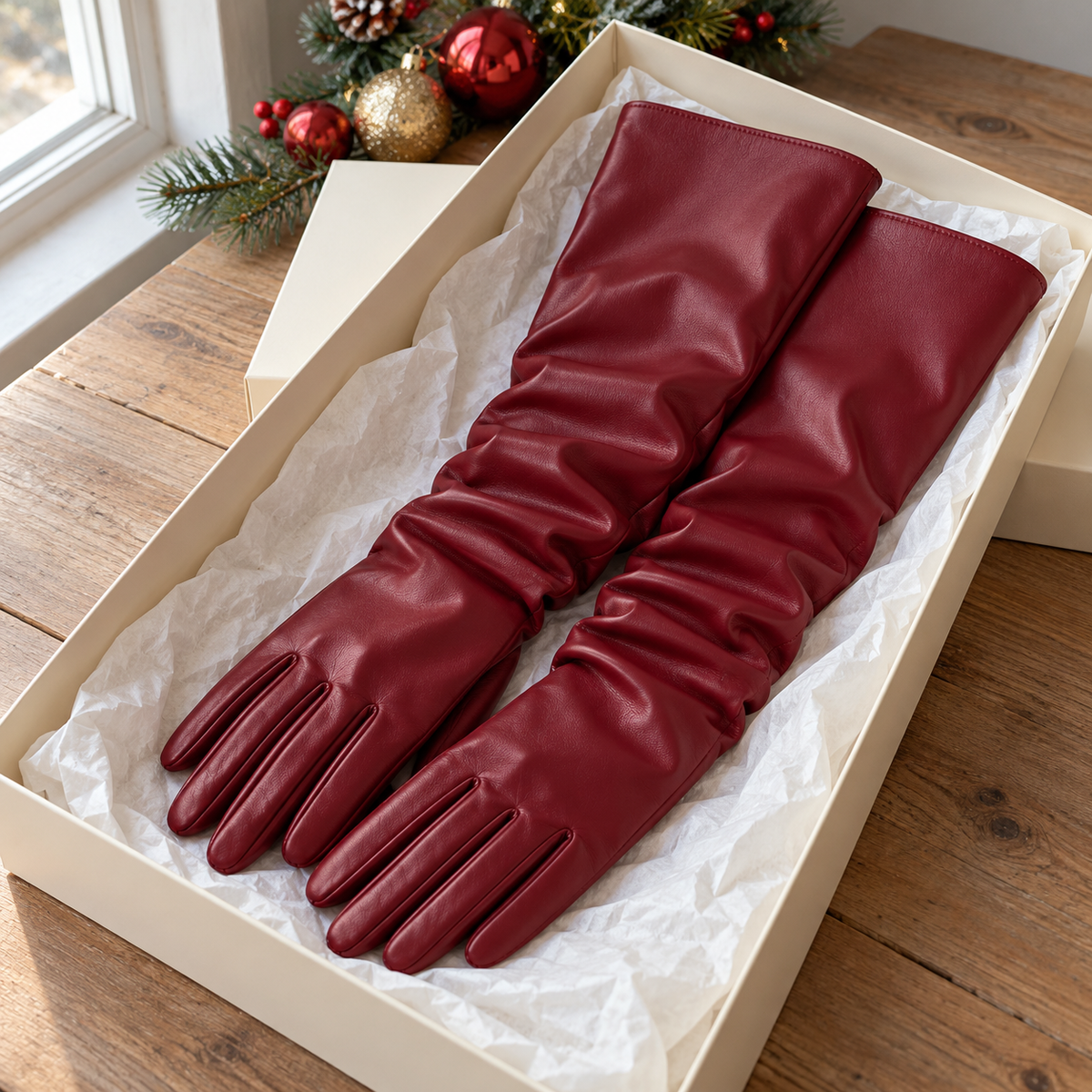 Guantes Largos Efecto Piel Frankie – Burdeos — vista 04