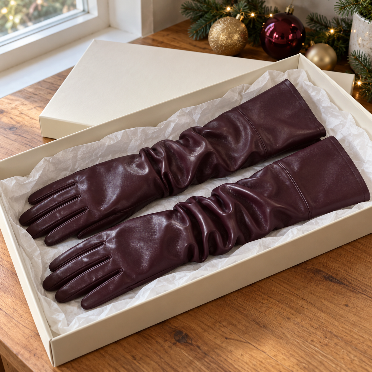 Guantes Largos Efecto Piel Frankie – Ciruela — vista 04
