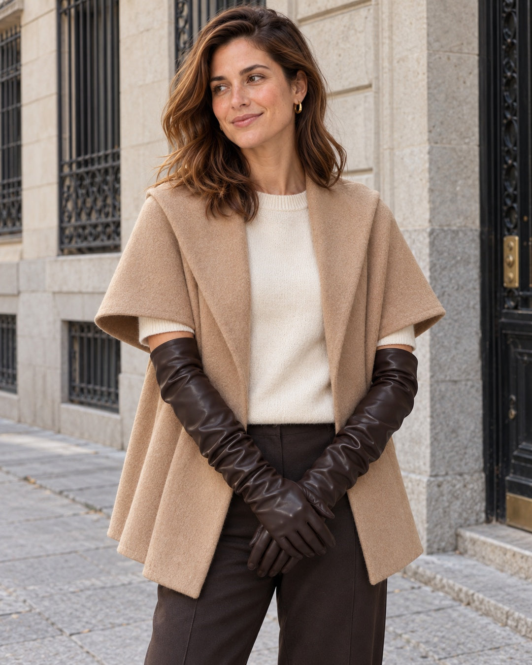 Guantes Largos Efecto Piel Frankie – Marrón Ciruela · 2