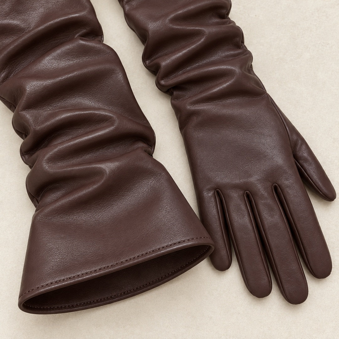Guantes Largos Efecto Piel Frankie – Marrón Ciruela · 3