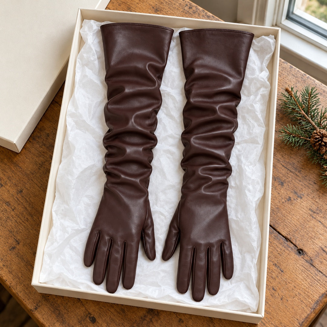 Guantes Largos Efecto Piel Frankie – Marrón Ciruela · 4