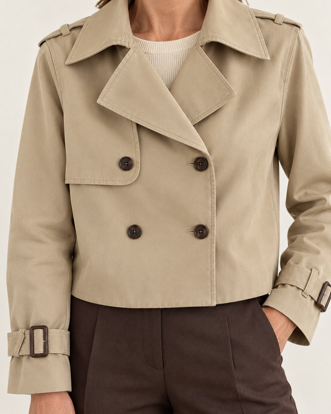 Gabardina Corta Cruzada – Beige · 5