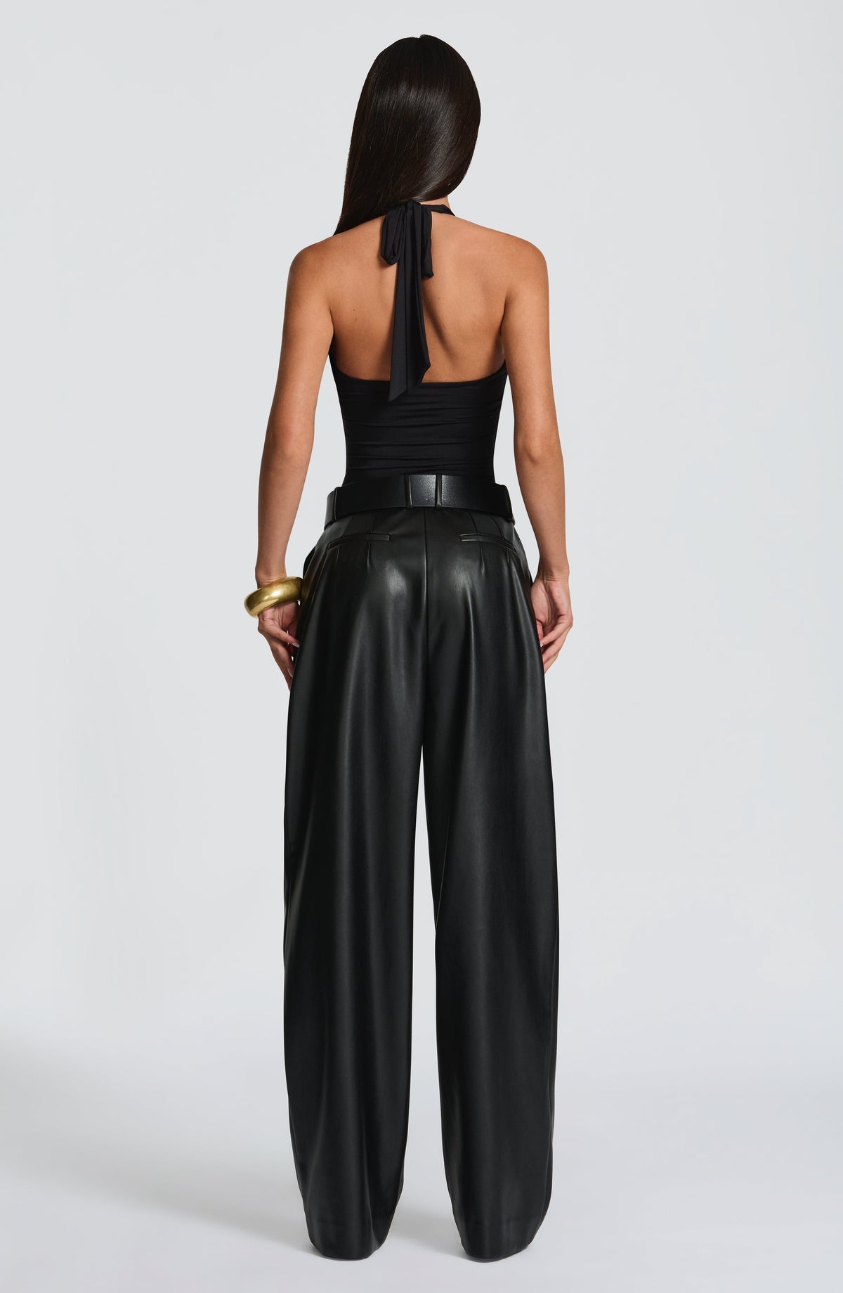 Pantalón Ancho Efecto Piel Glenda – Negro