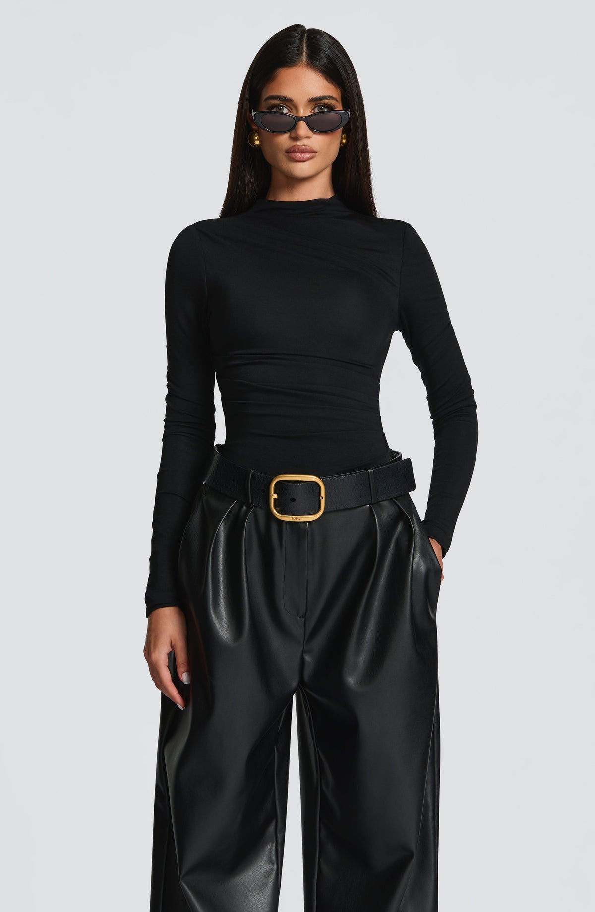 Pantalón Ancho Efecto Piel Glenda – Negro