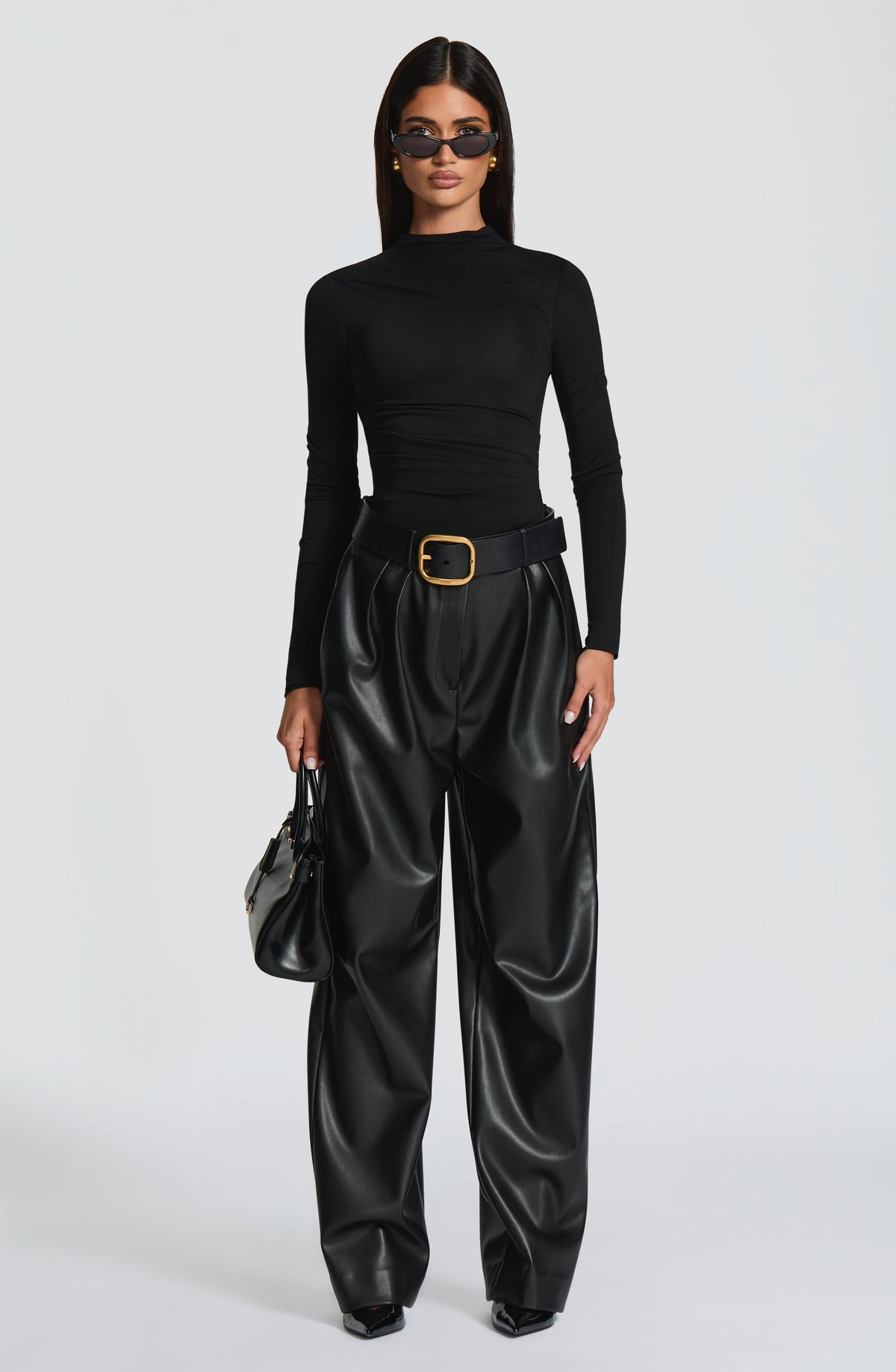 Pantalón Ancho Efecto Piel Glenda – Negro