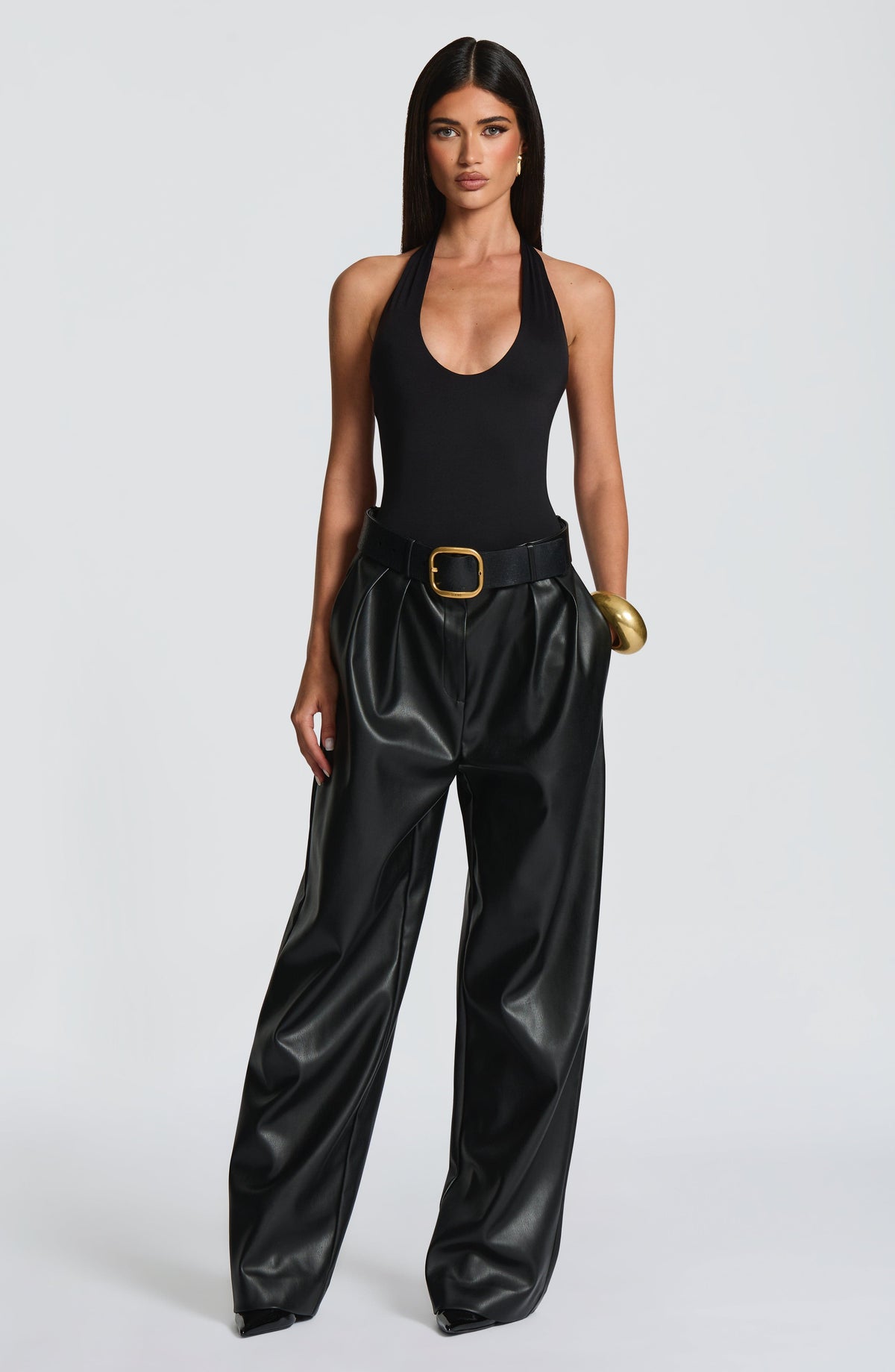 Pantalón Ancho Efecto Piel Glenda – Negro