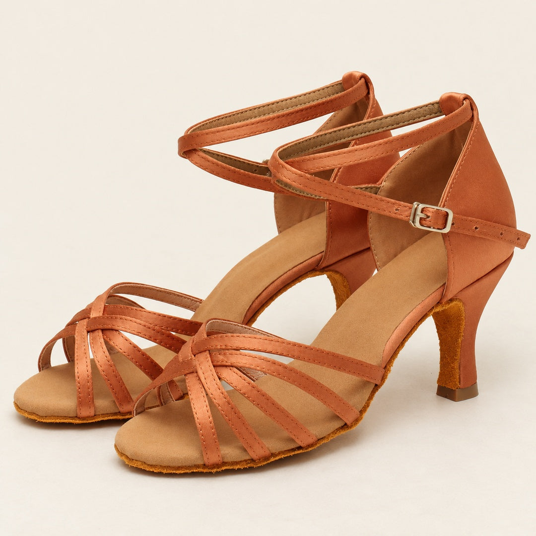 Sandalias de Tacón de Satén – Camel · 1