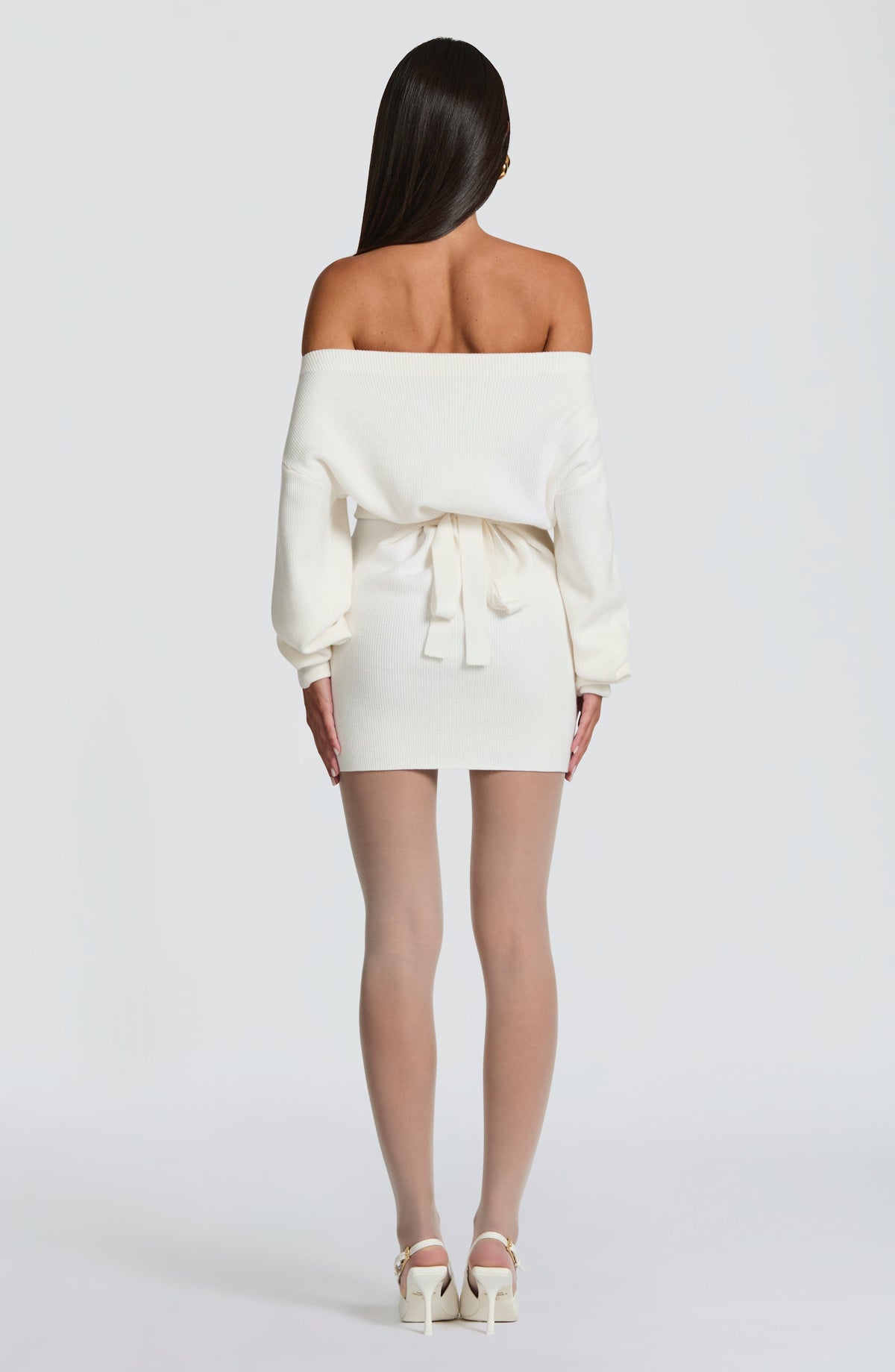 Vestido Corto de Punto Canalé Sawyer – Marfil