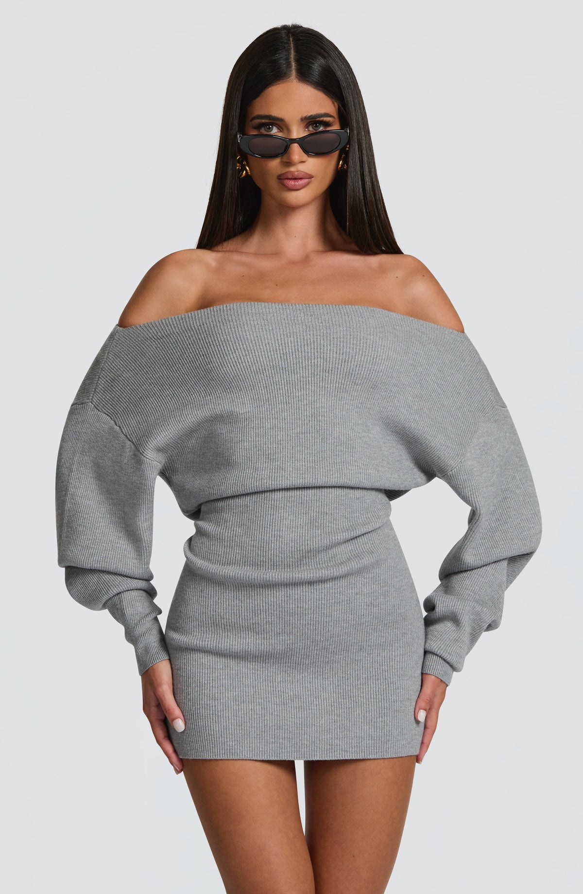 Vestido Corto de Punto Canalé Sawyer – Gris Claro