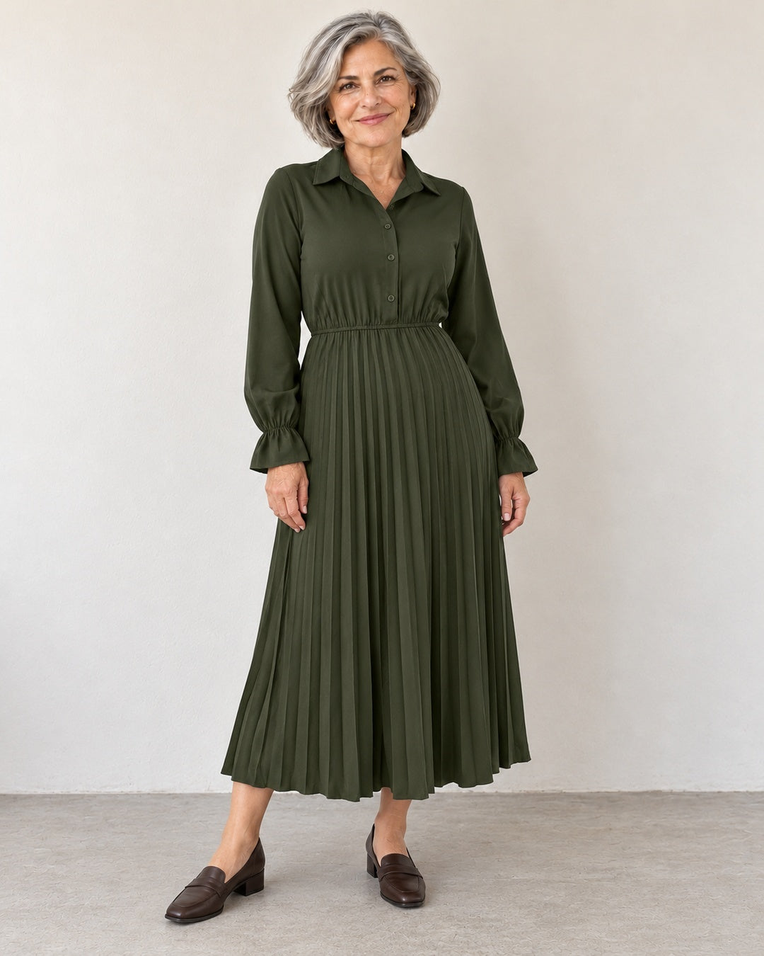 Vestido Camisero Largo Plisado con Botones · 2