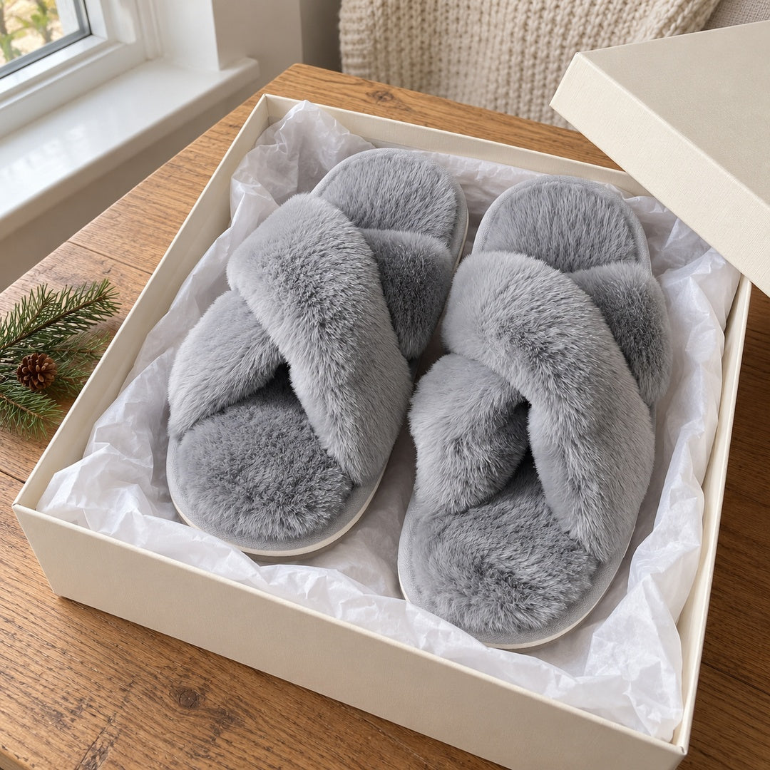 Zapatillas de Casa Peludas Cruzadas – Gris · 4