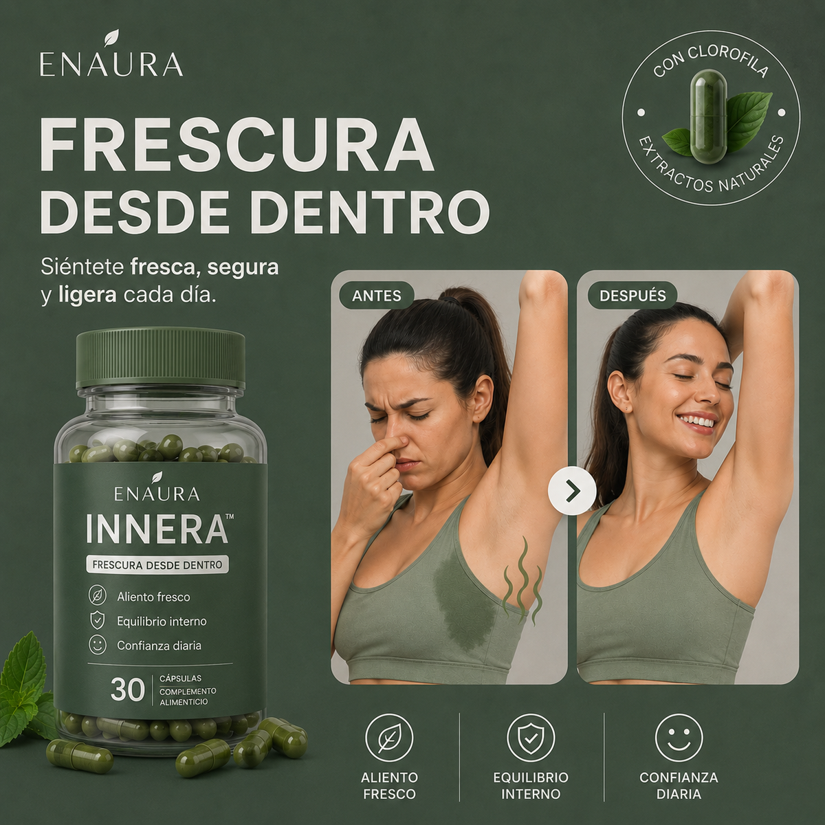Enaura INNERA™ — Cápsulas de Clorofila para Frescura Corporal