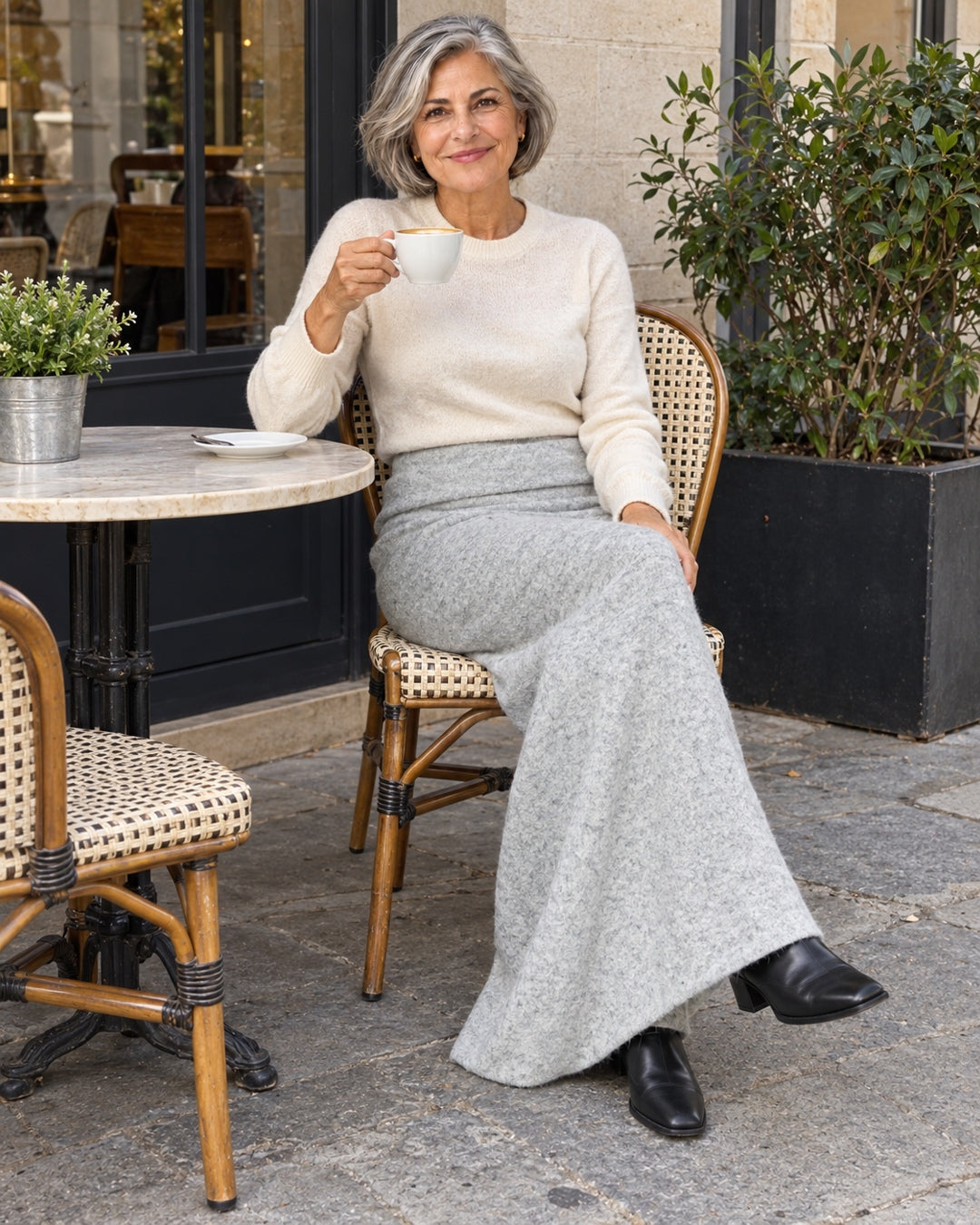 Falda Larga de Punto Andie – Gris Claro Jaspeado · 4