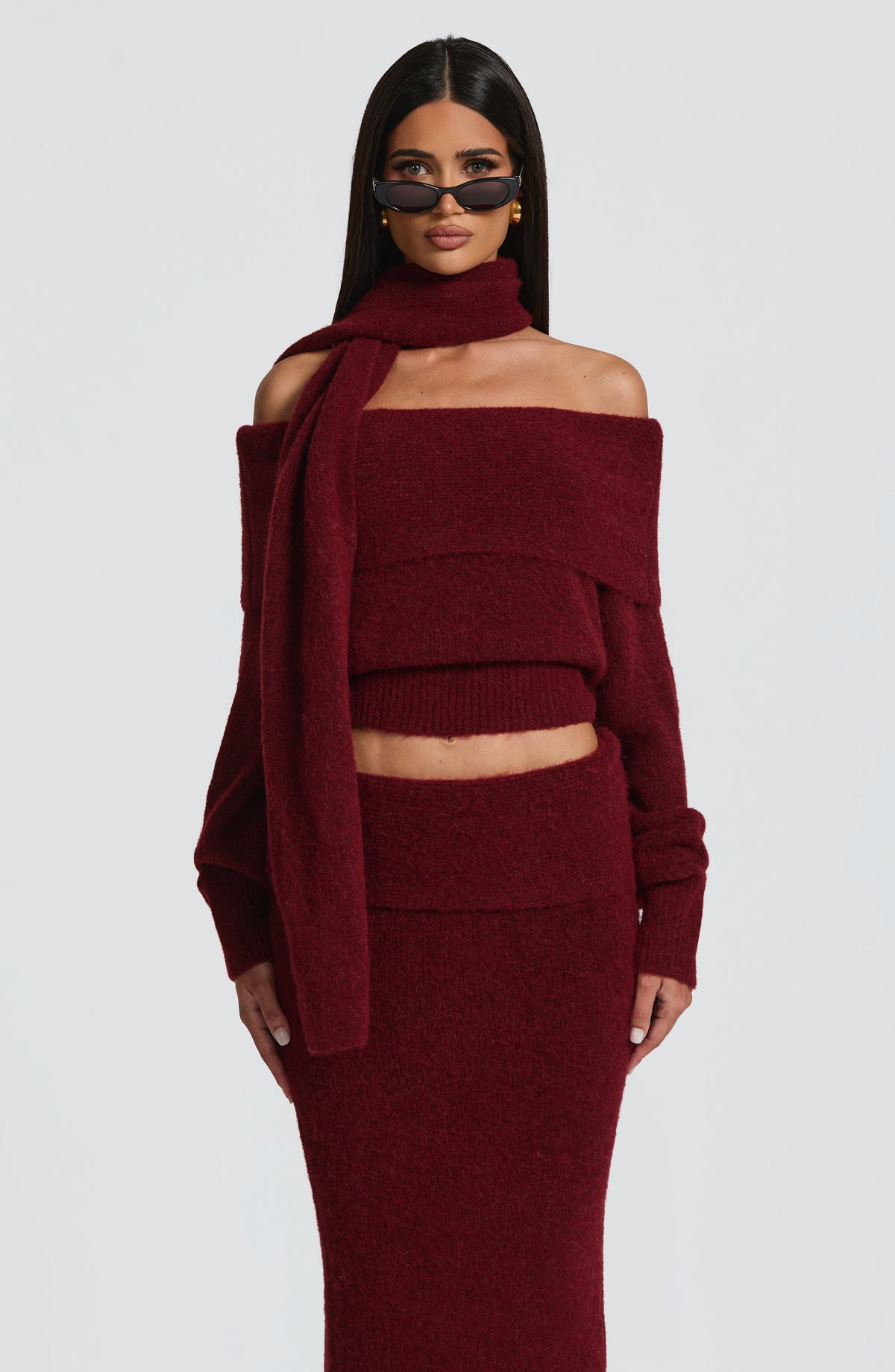 Jersey de Punto Hombros Descubiertos Andie – Burdeos