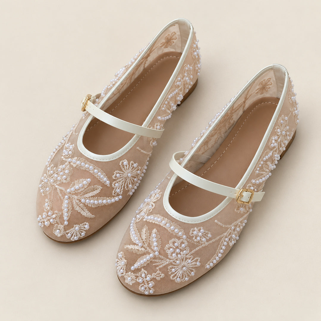 Bailarinas de Encaje con Perlas – Beige — vista 1