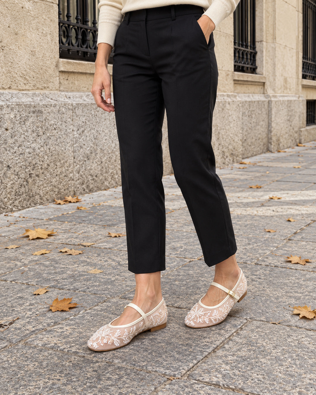 Bailarinas de Encaje con Perlas – Beige — vista 2