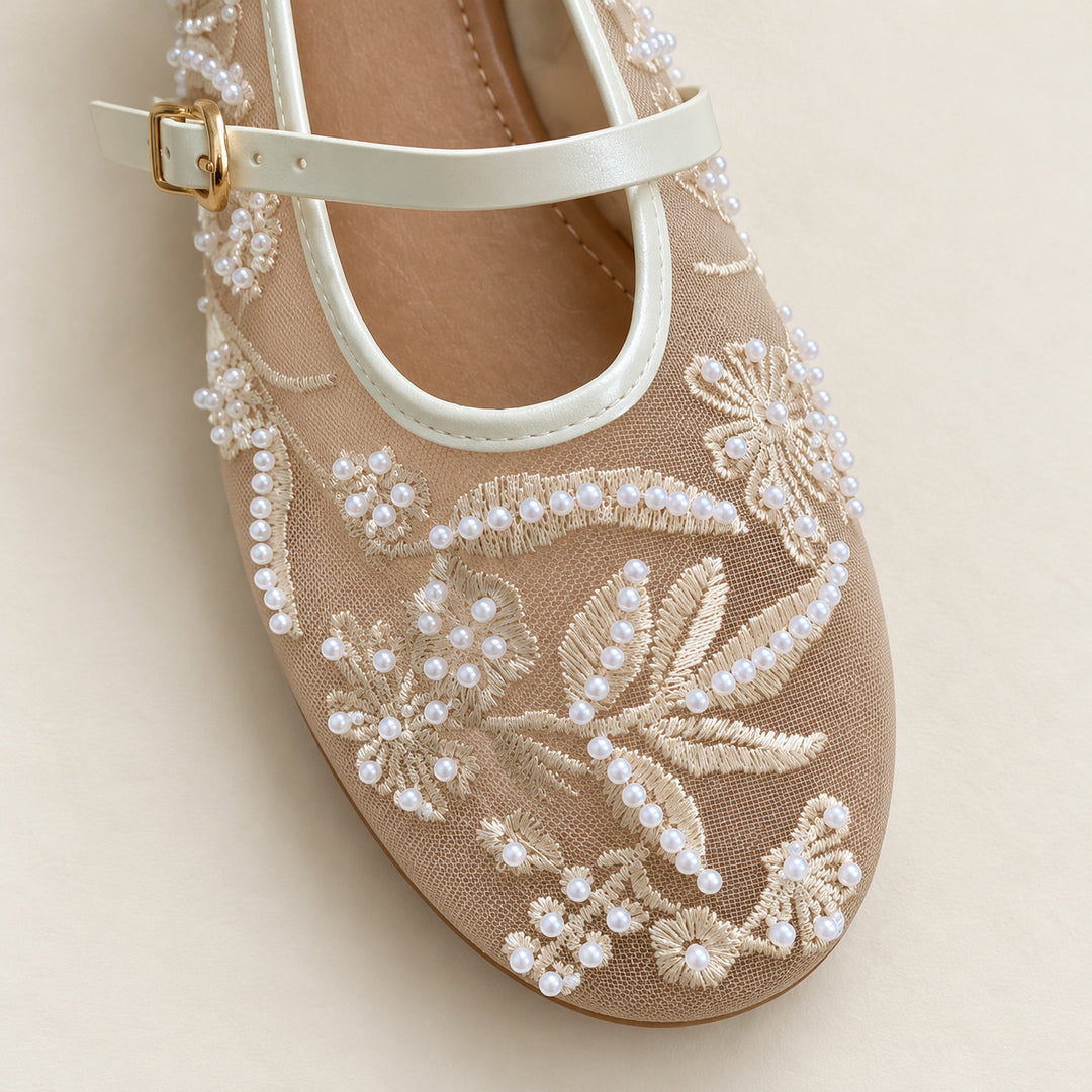 Bailarinas de Encaje con Perlas – Beige — vista 3