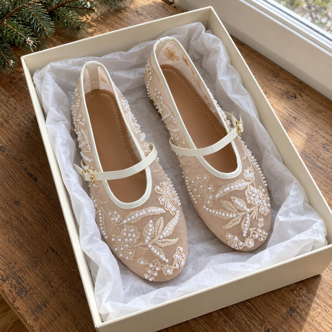 Bailarinas de Encaje con Perlas – Beige — vista 4