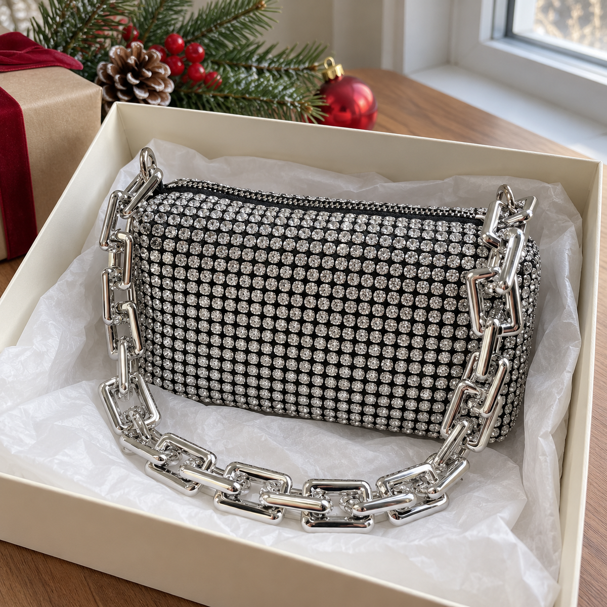 Bolso de Fiesta con Strass – Plateado — vista 04