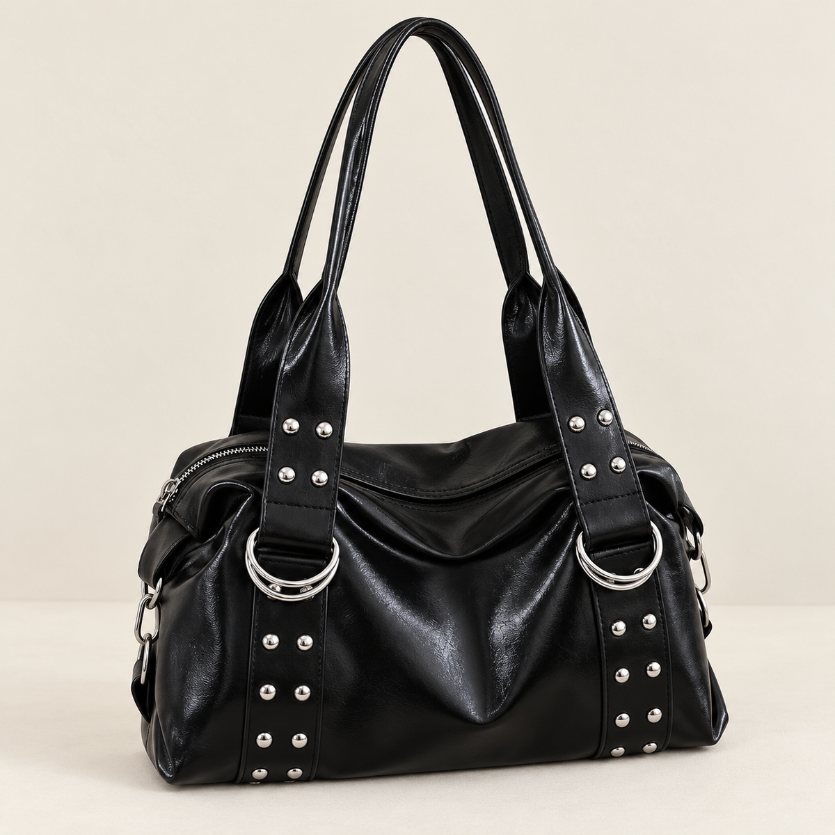 Bolso de Hombro Grande Efecto Piel – Negro — vista 01