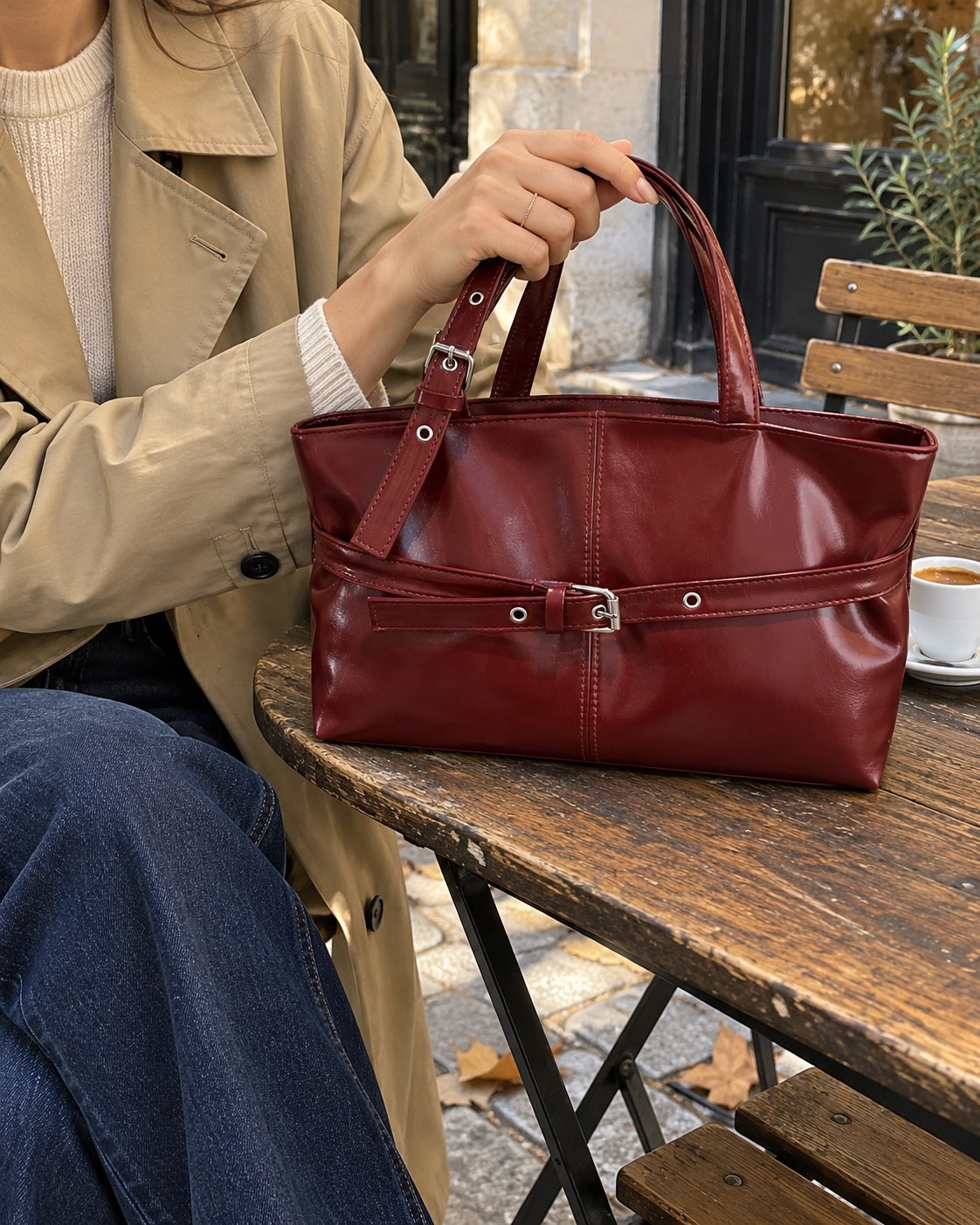 Bolso de Mano Retro Burdeos — vista 04