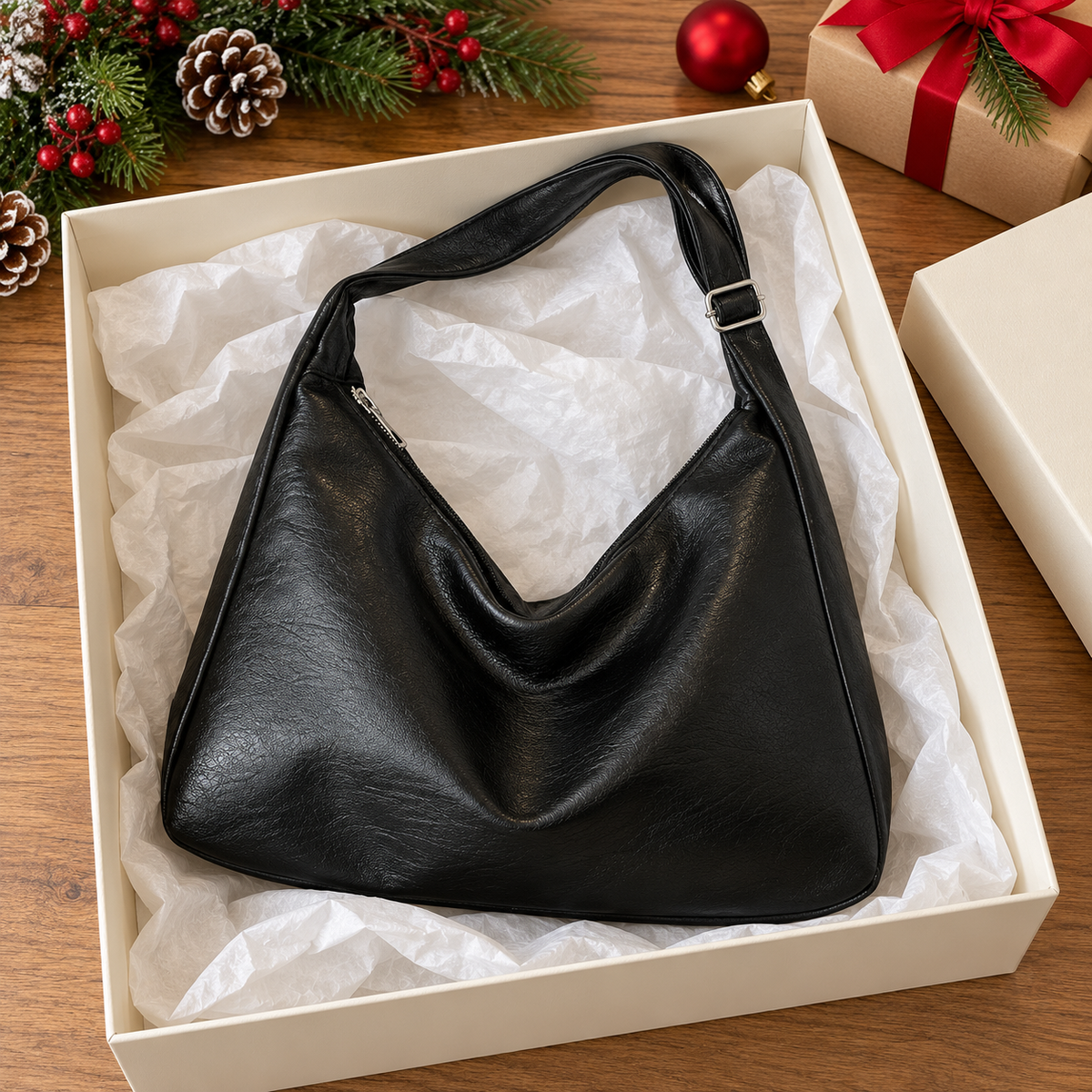 Bolso Hobo Efecto Piel – Negro — vista 04