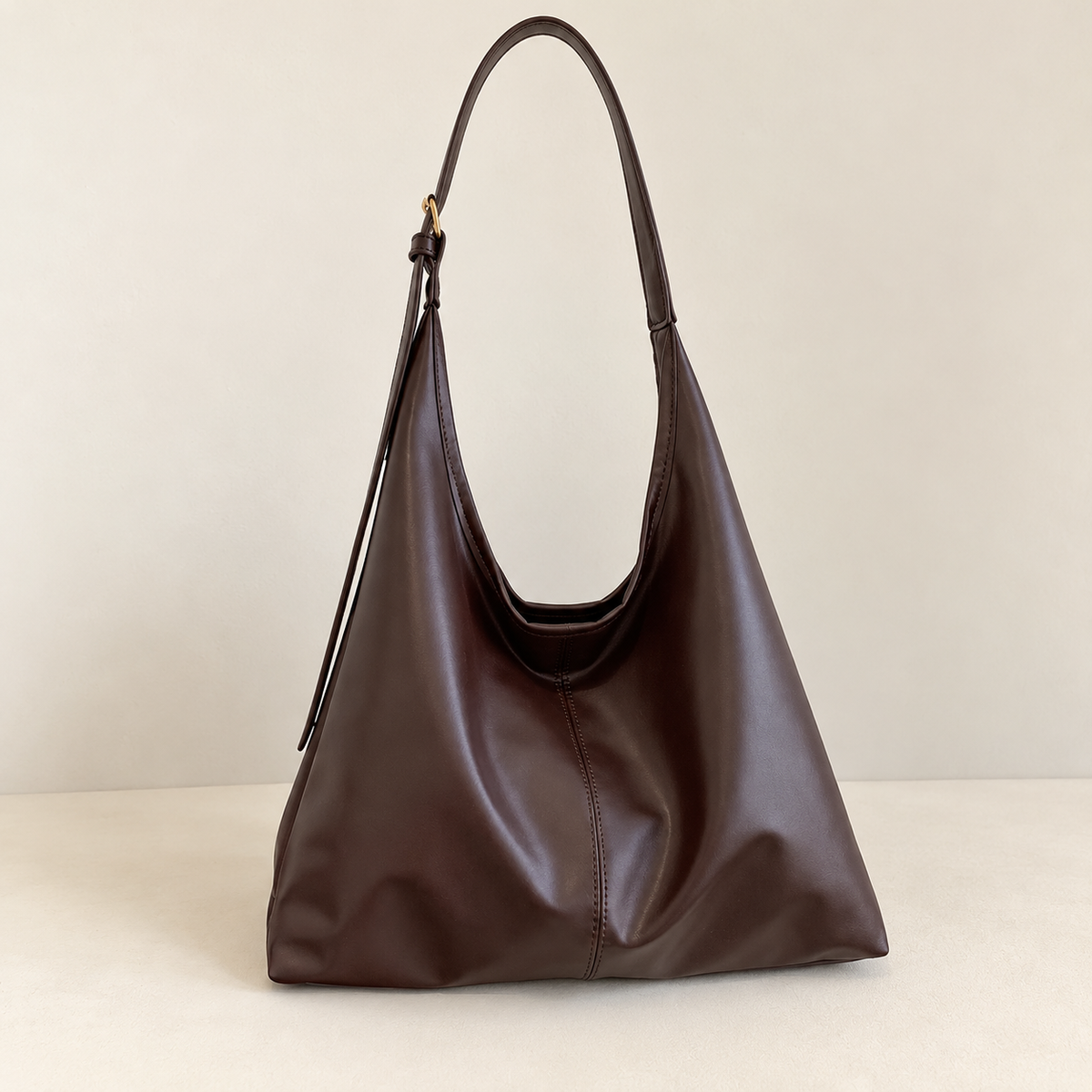 Bolso Tote Grande Efecto Piel – Marrón — vista 01