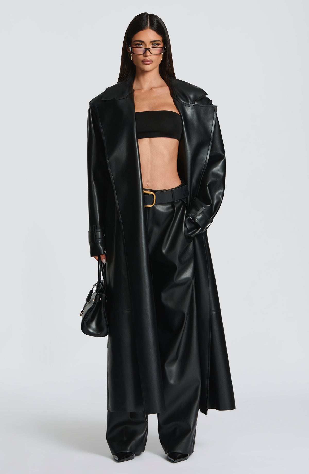 Gabardina Larga Efecto Piel Bridget – Negro