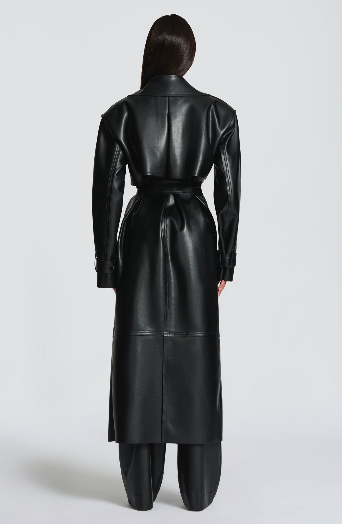 Gabardina Larga Efecto Piel Bridget – Negro