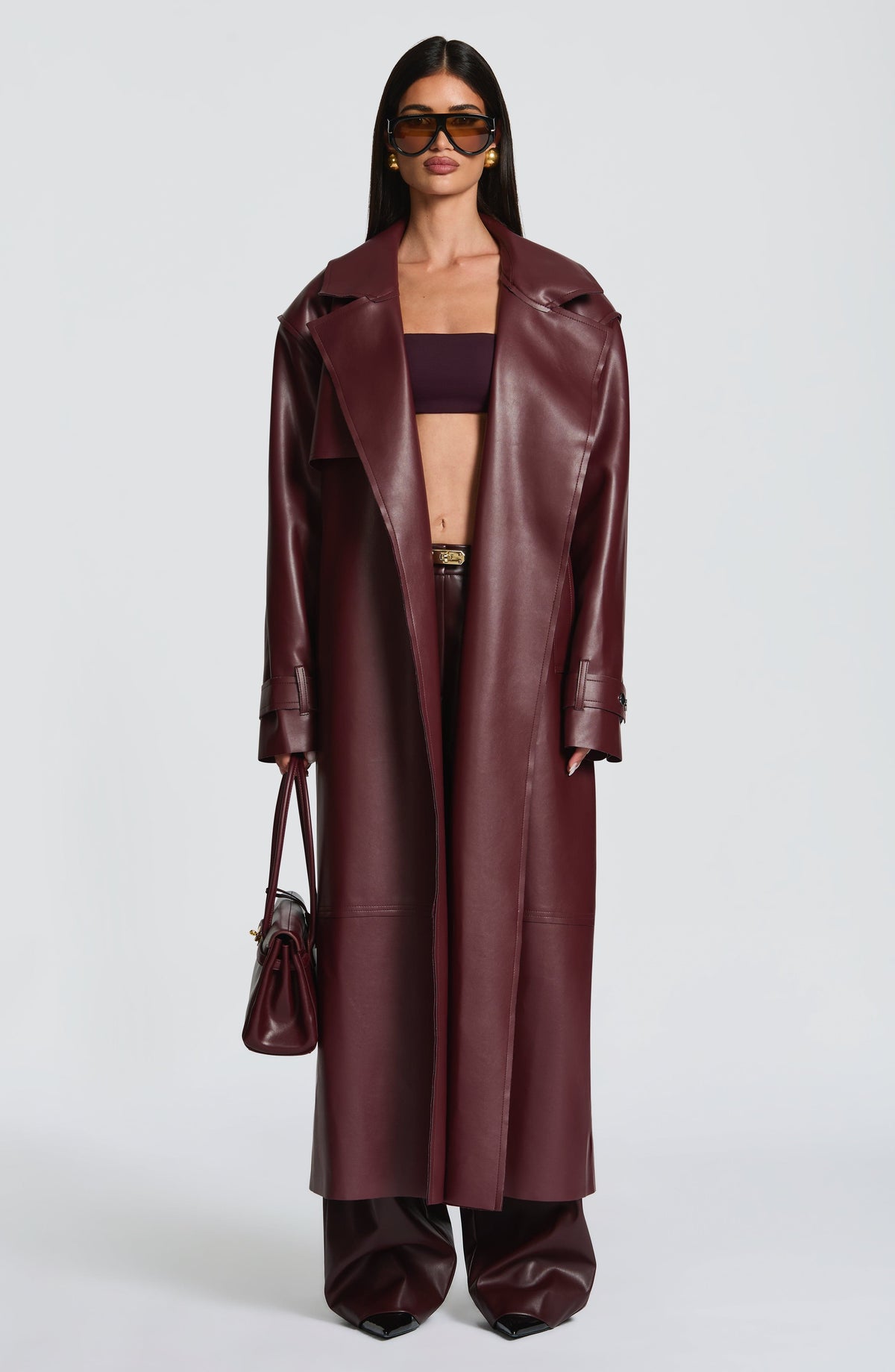 Gabardina Larga Efecto Piel Bridget – Ciruela