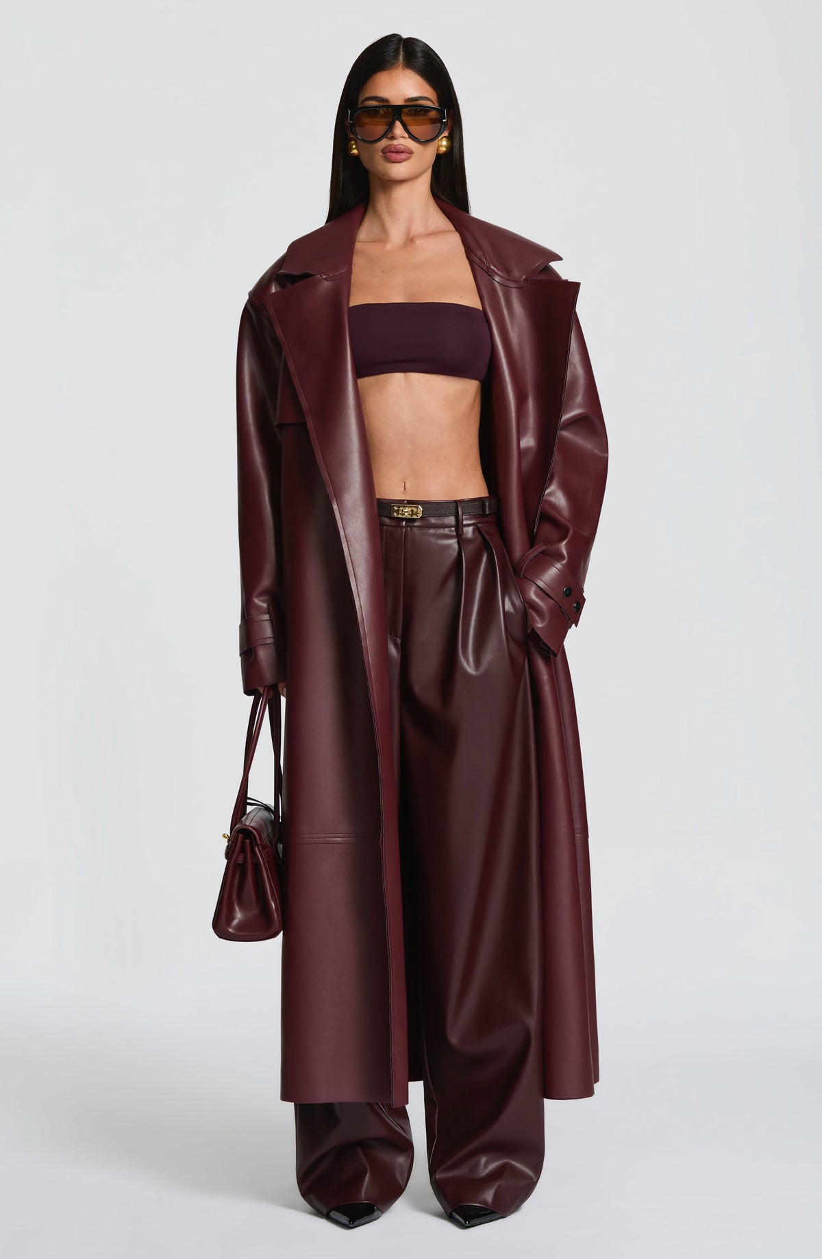 Gabardina Larga Efecto Piel Bridget – Ciruela