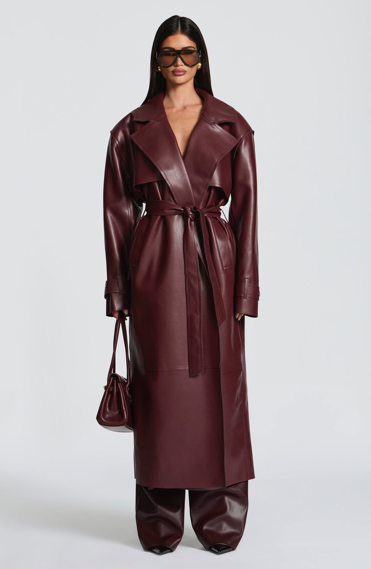 Gabardina Larga Efecto Piel Bridget – Ciruela