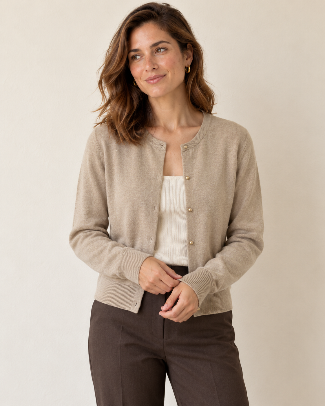 Cárdigan de Punto con Botones – Beige — vista 02