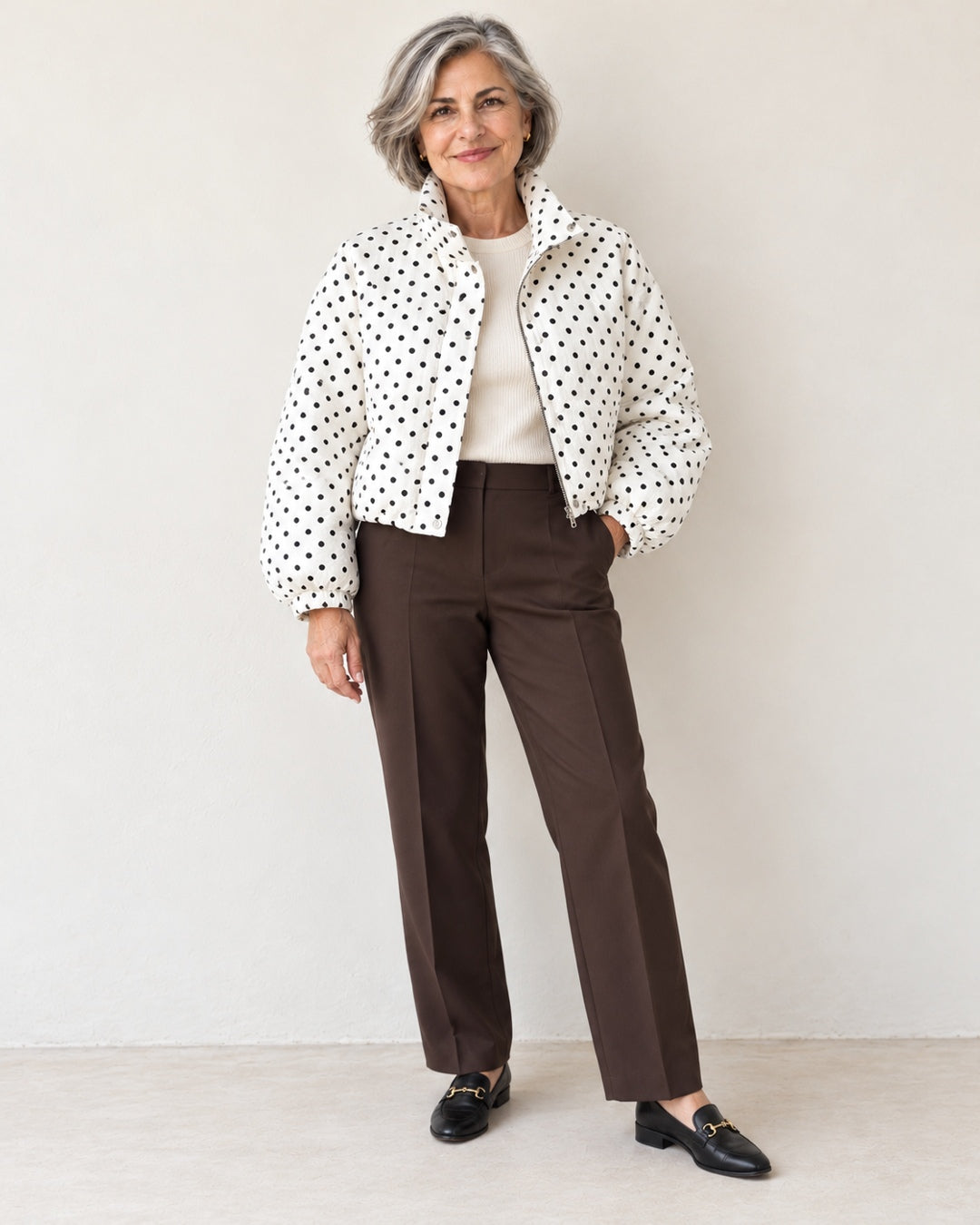 Chaqueta Bomber de Lunares – Blanco · 2