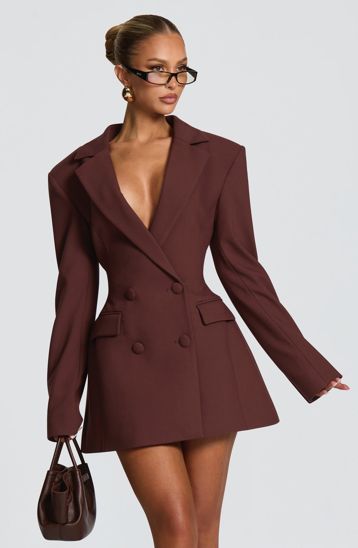 Vestido Blazer Cruzado Elvira – Marrón Ciruela