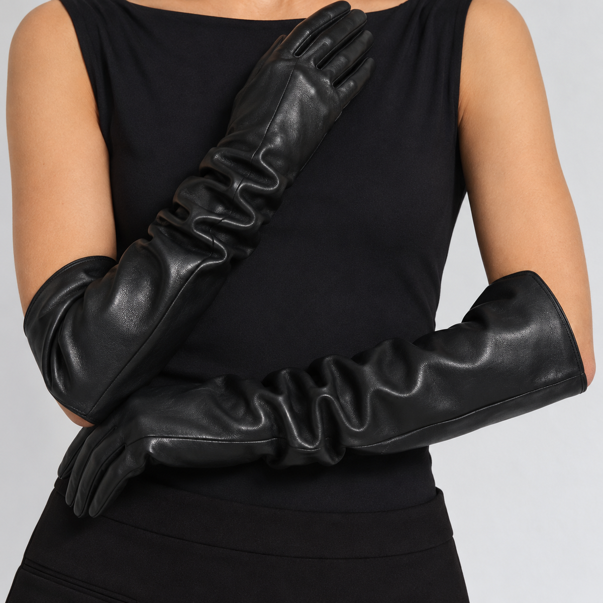 Guantes Largos Efecto Piel Frankie – Negro — vista 03