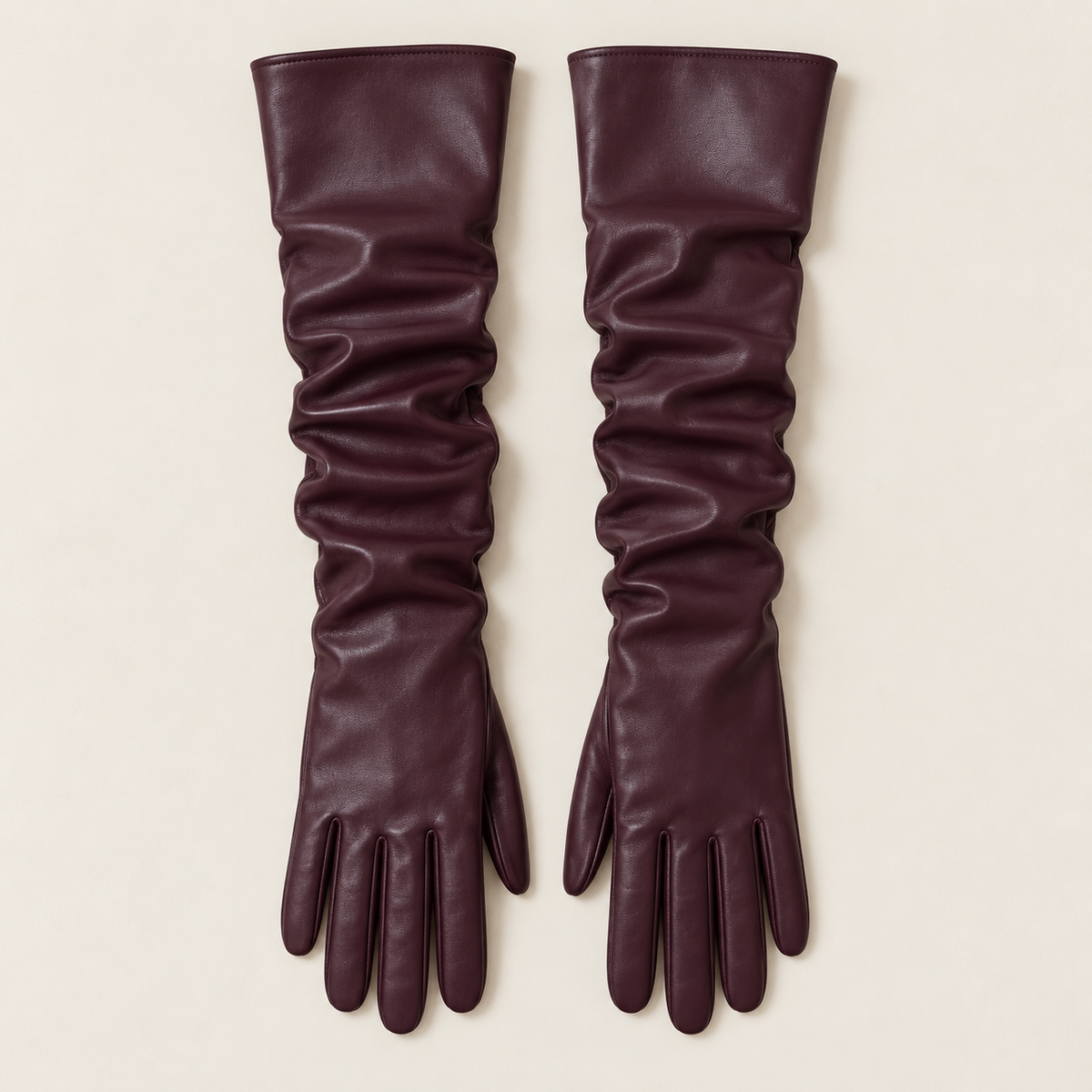 Guantes Largos Efecto Piel Frankie – Ciruela — vista 01