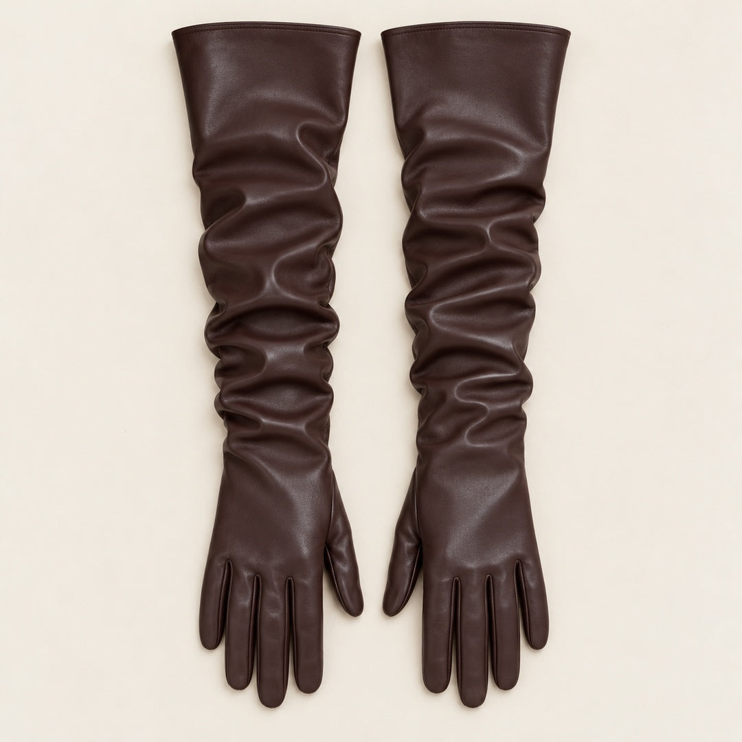 Guantes Largos Efecto Piel Frankie – Marrón Ciruela · 1