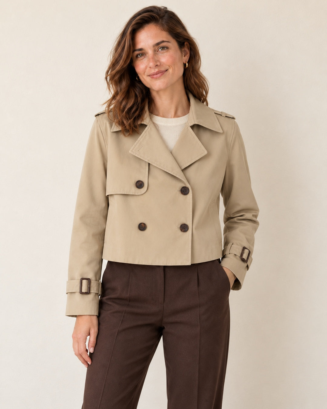 Gabardina Corta Cruzada – Beige · 1