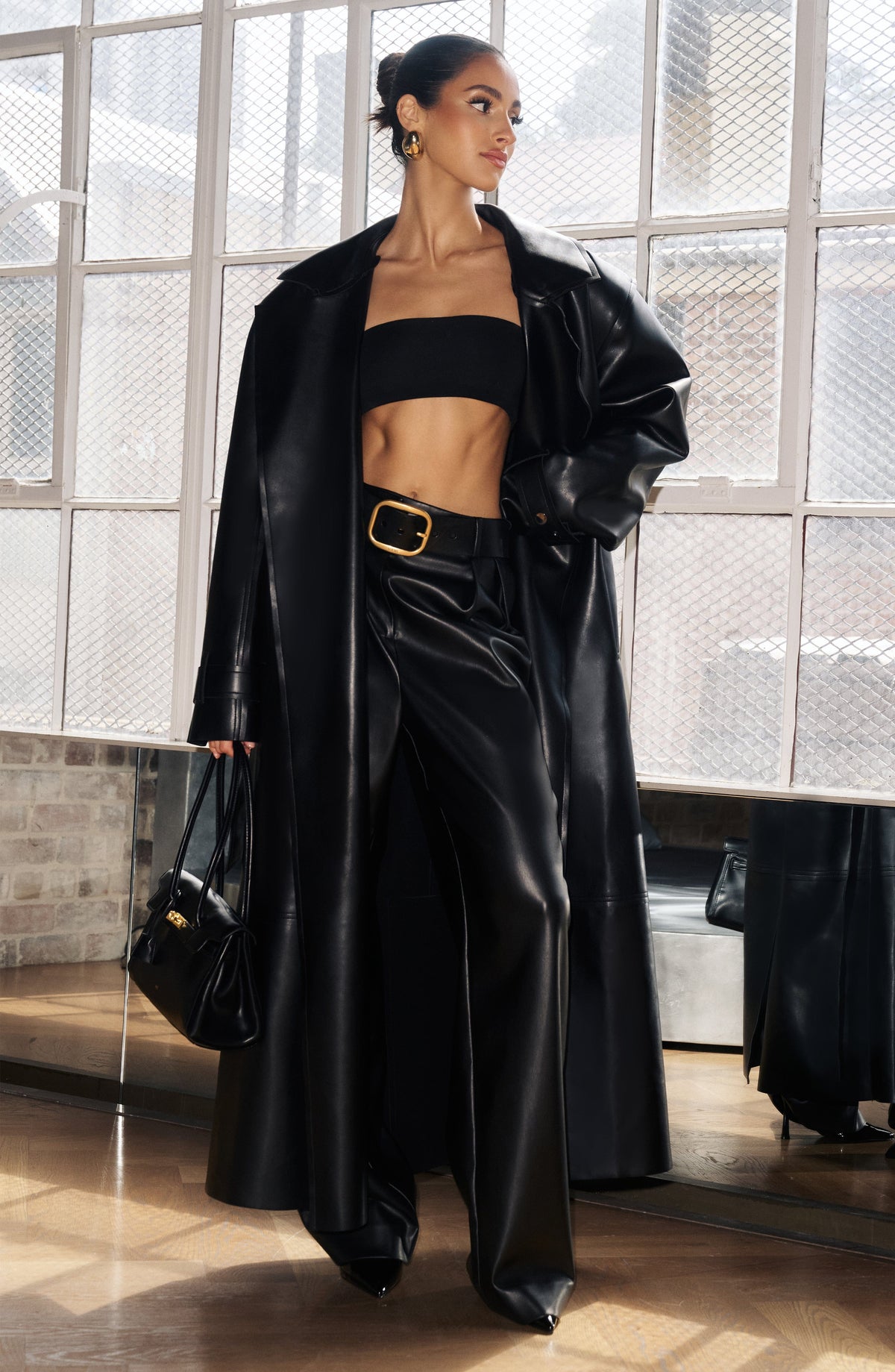 Pantalón Ancho Efecto Piel Glenda – Negro