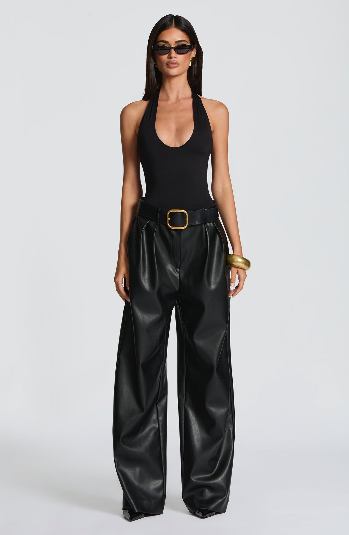 Pantalón Ancho Efecto Piel Glenda – Negro